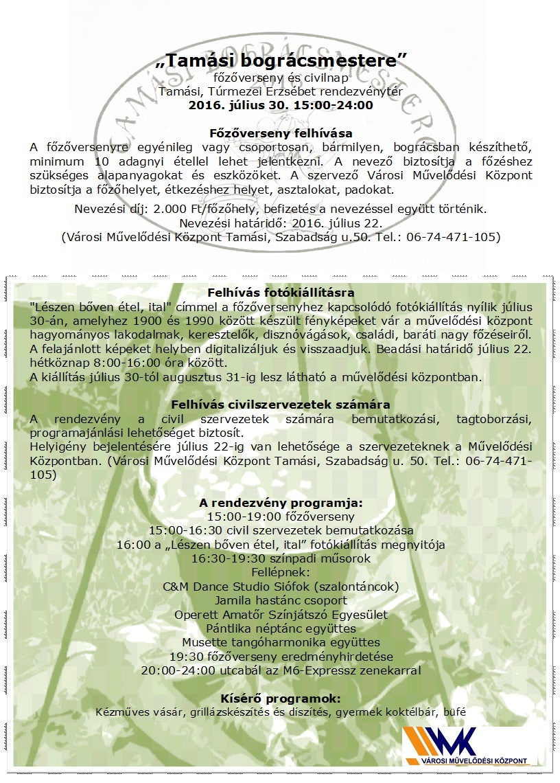„Tamási bográcsmestere” főzőverseny és civil nap 2016