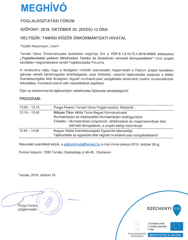 Foglalkoztatási fórum Tamásiban