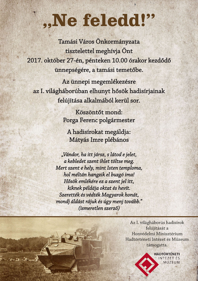 Ünnepi megemlékezés az I. világháborúban elhunyt hősök hadisírjainak felújítása alkalmából