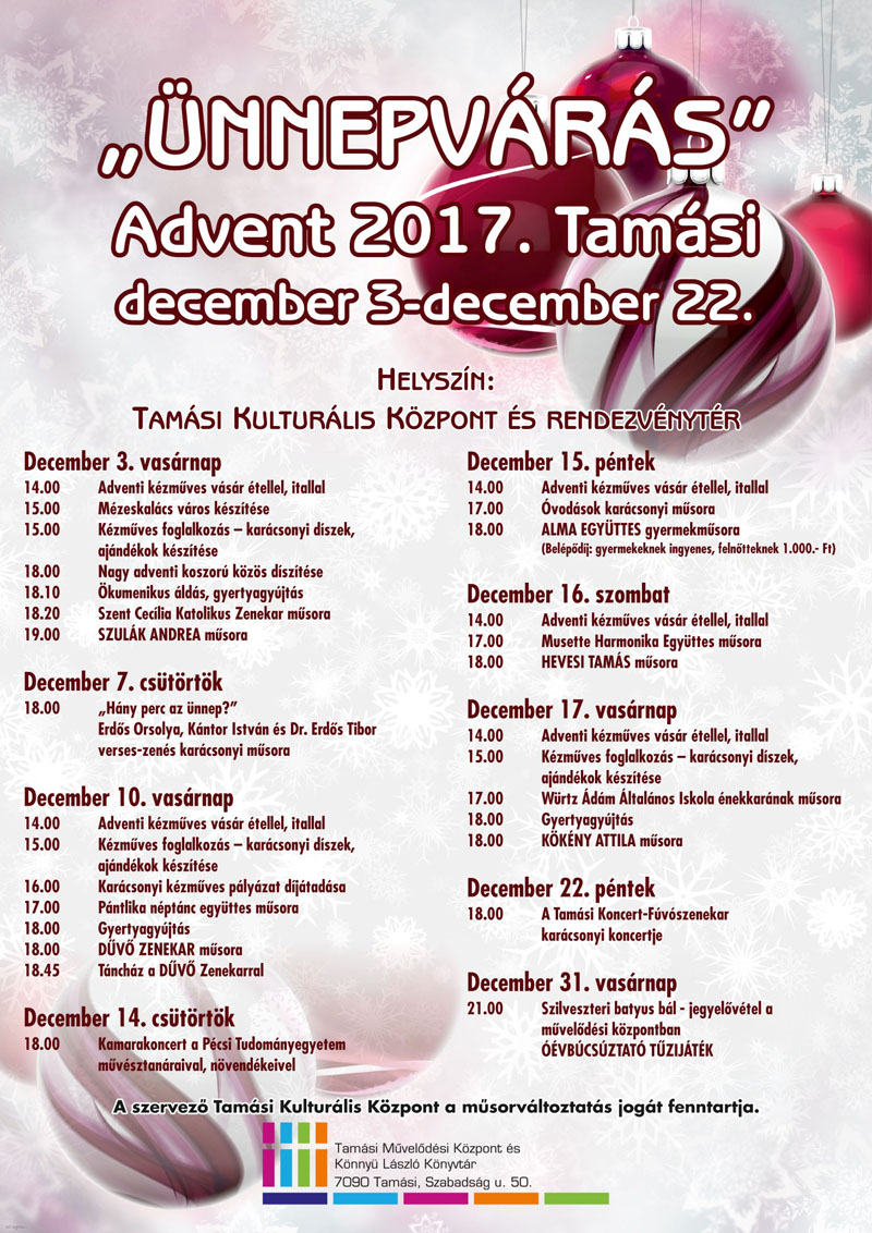 „Ünnepvárás” - Advent 2017. Tamási