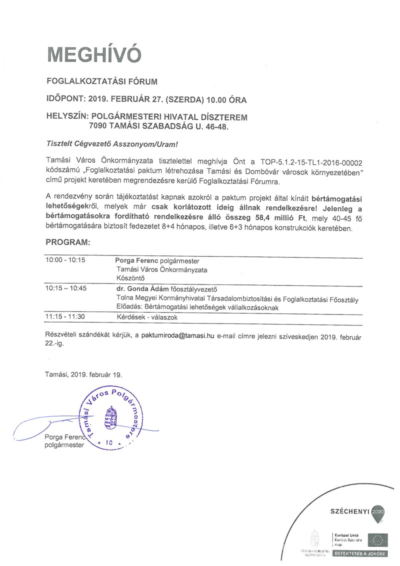 Meghívó Foglalkoztatási Fórumra