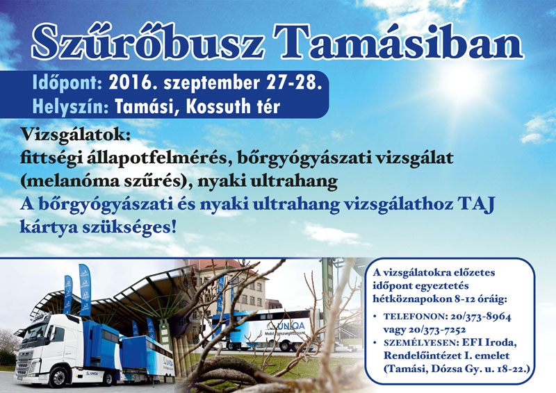 Ismét lesz szűrőbuszos vizsgálat Tamásiban