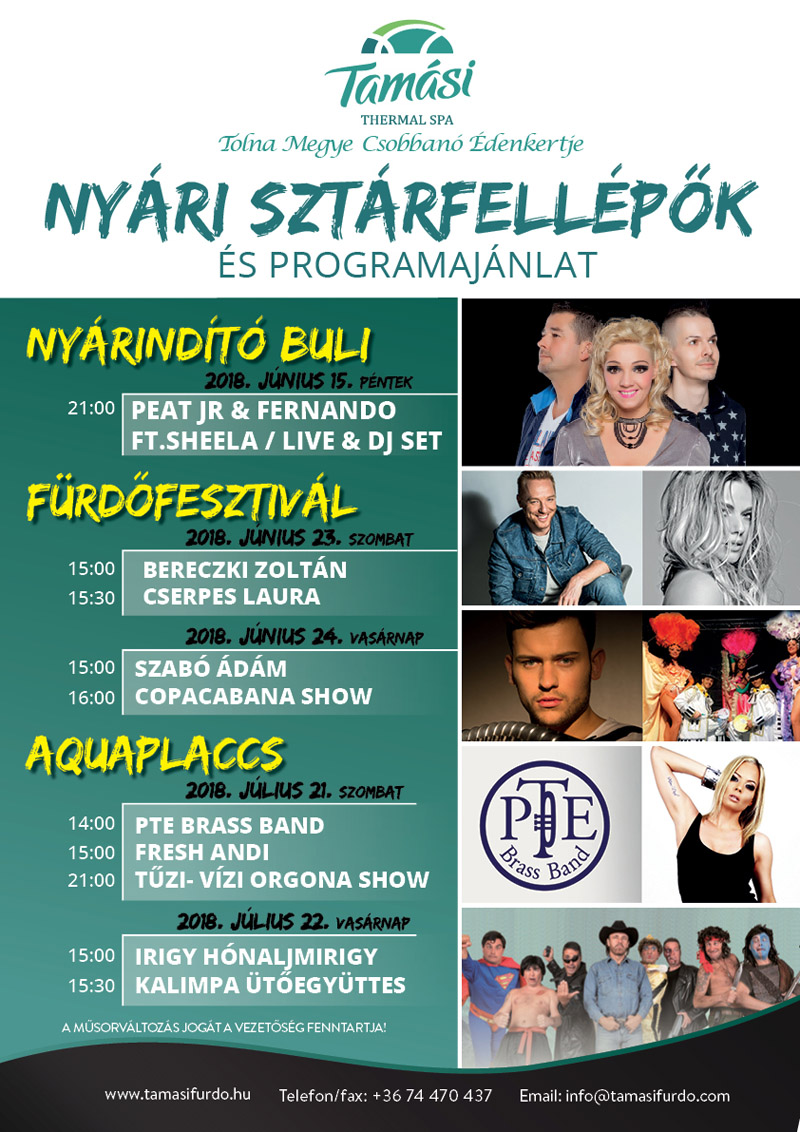 Nyári sztárfellépők és programajánlat a Tamási Fürdőben