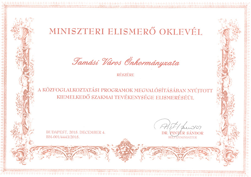 Miniszteri elismerő oklevél