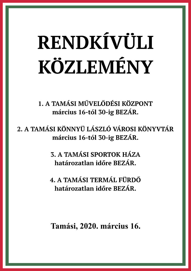 Rendkívüli közlemény