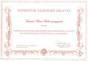 Miniszteri elismerő oklev&eacute;l
