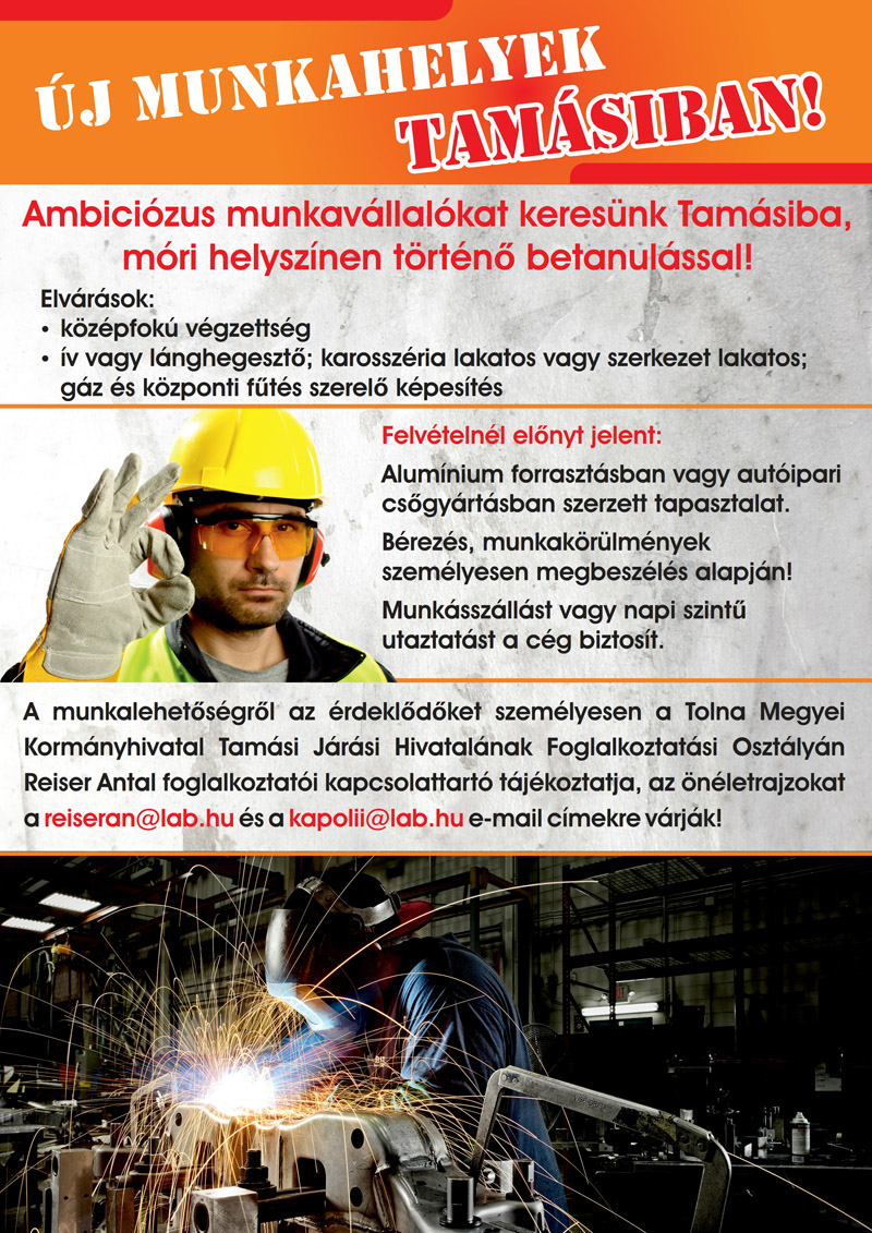 Új munkahelyek jönnek létre Tamásiban