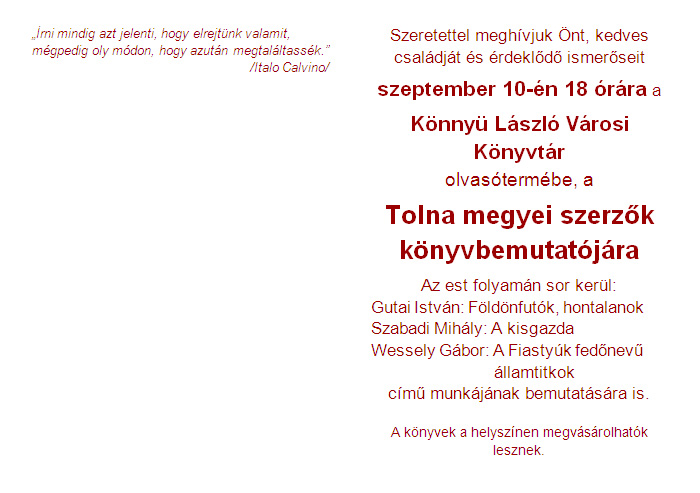 Tolna megyei szerzők könyvbemutatója