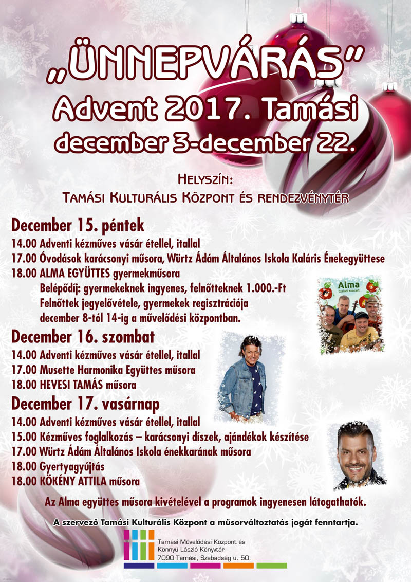 „Ünnepvárás” - Advent, 2017. december 15-16-17.