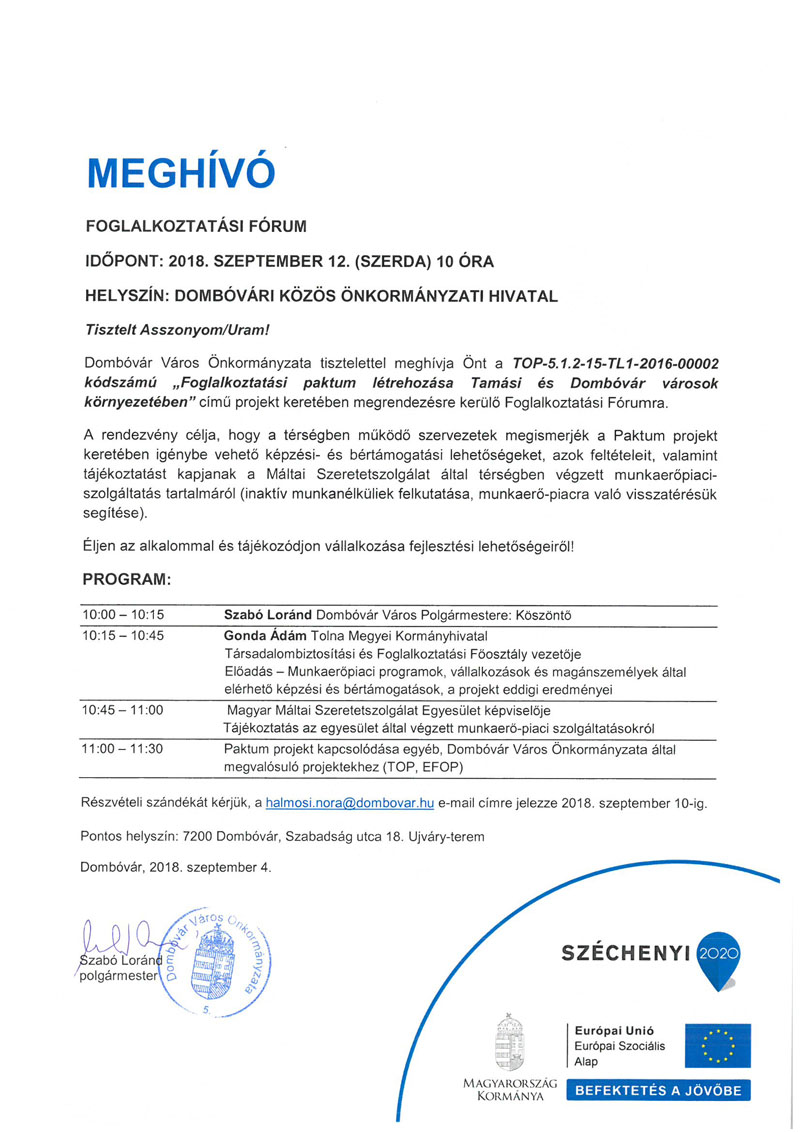 Meghívó foglalkoztatási fórumra